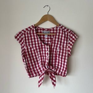 Vintage gingham checker red & white crop top